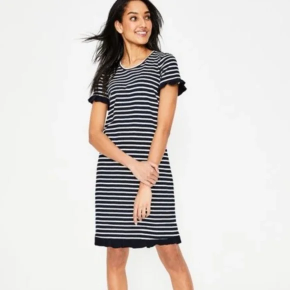 Boden | Dresses | Boden Emily Striped Jersey Ruffle Trim Dress In Navyivory  Size | Poshmark